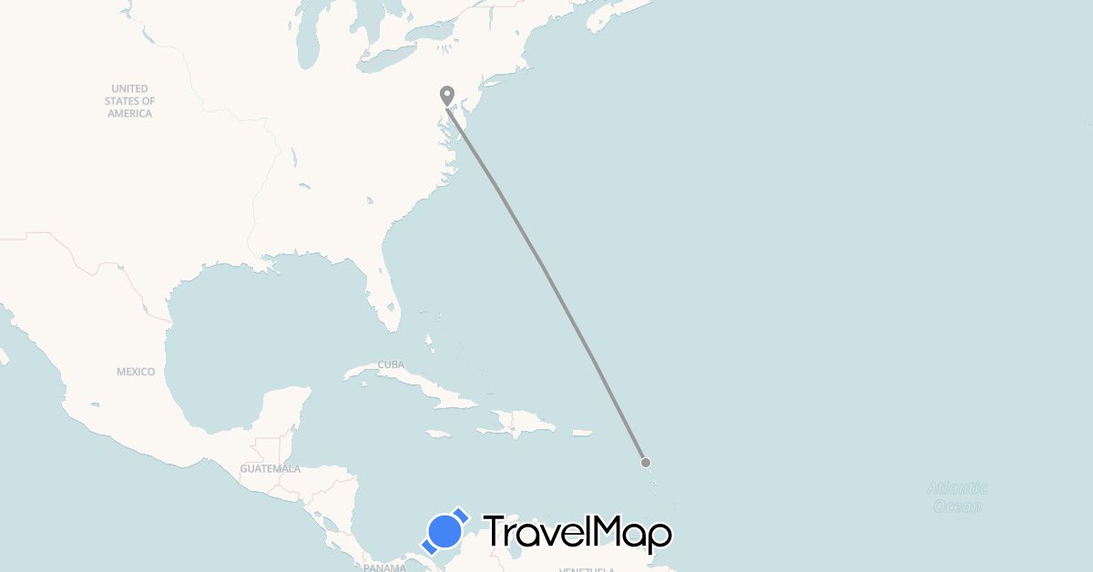 TravelMap itinerary: driving, plane in Guadeloupe, United States (North America)